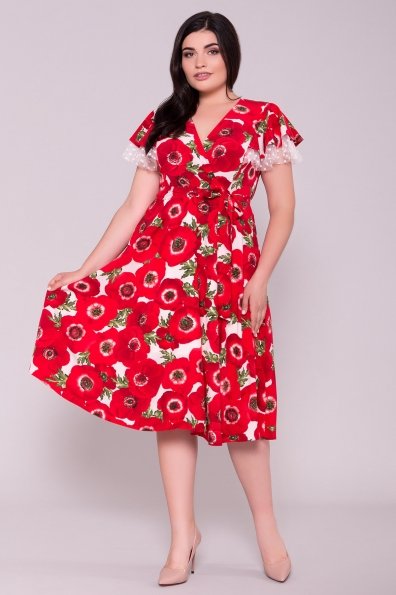 Платье Мидея DONNA 7240 Цвет: Маки красный/молоко