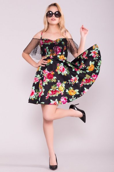 Тори платье из коттона с принтом 7189 Цвет: Роза алая/черный