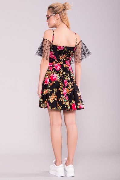 Тори платье из коттона с принтом 7189 Цвет: Роза розовая/черный