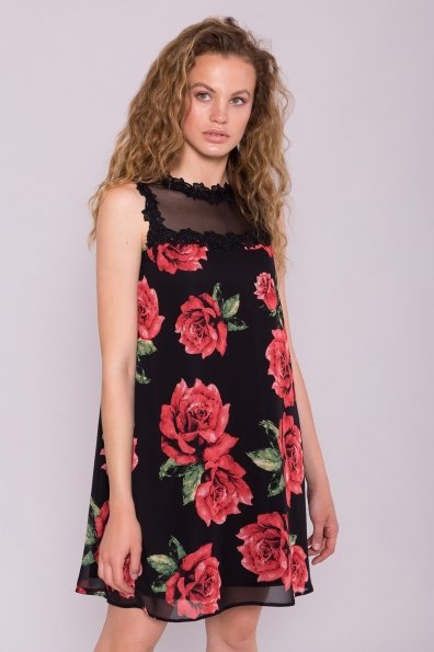 Платье Бриз 6933 Цвет: Розы Красные/Черные