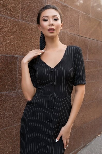 Стильное черное платье в полоску Тетрис 7915 Цвет: Полоска тон чер/бел