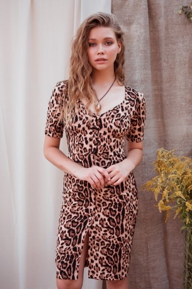 Платье леопардовый принт Тетрис 7914 Цвет: Леопард бежевый/черный