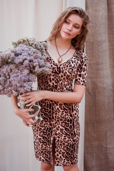 Платье леопардовый принт Тетрис 7914 Цвет: Леопард бежевый/черный
