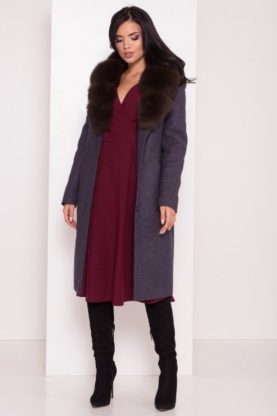 Утепленное зимнее пальто с меховым воротником Кареро 8127 Цвет: Т.синий 543