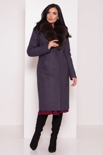 Утепленное зимнее пальто с меховым воротником Кареро 8127 Цвет: Т.синий 543