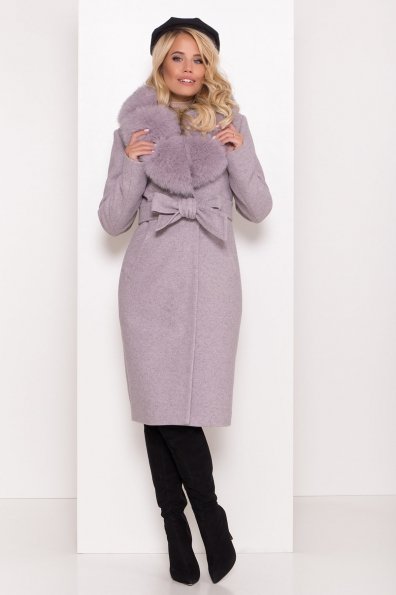 Серое стильное пальто зима с меховым воротником Камила классик 8165 Цвет: Серо-розовый 46