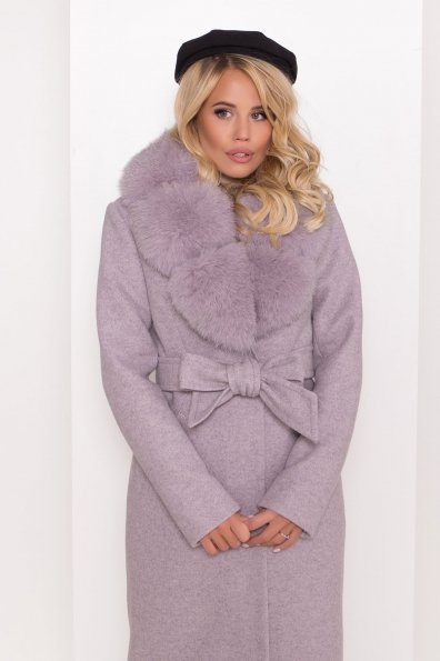 Серое стильное пальто зима с меховым воротником Камила классик 8165 Цвет: Серо-розовый 46