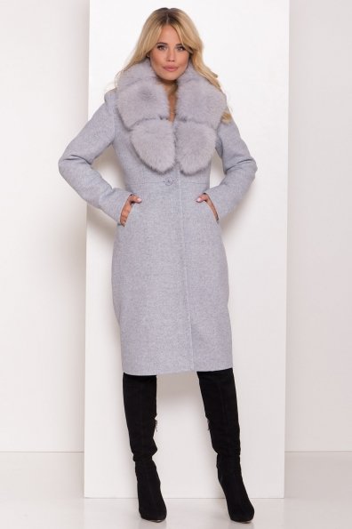 Серое стильное пальто зима с меховым воротником Камила классик 8165 Цвет: Серый Светлый 33