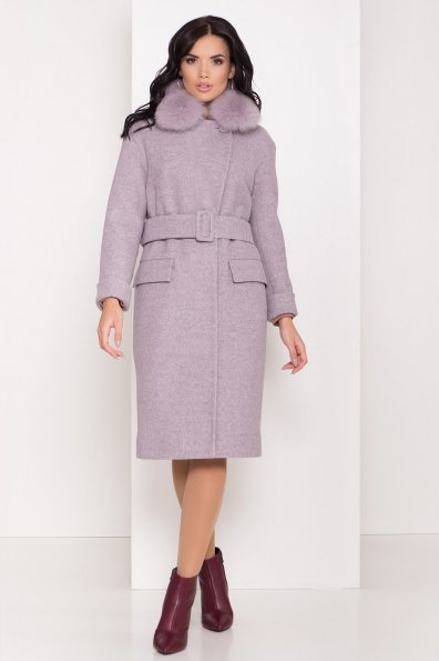 Зимнее пальто с меховым воротником Моле 8174 Цвет: Серо-розовый 46