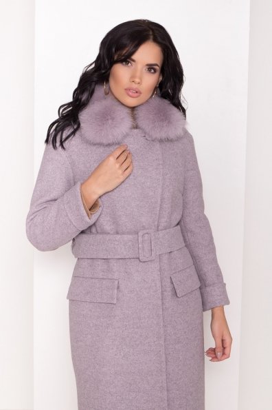 Зимнее пальто с меховым воротником Моле 8174 Цвет: Серо-розовый 46