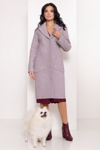Элегантное зимнее пальто миди длины с накладными карманами Флорида 8138 Цвет: Серо-розовый 46