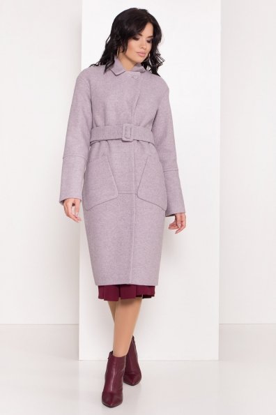 Элегантное зимнее пальто миди длины с накладными карманами Флорида 8138 Цвет: Серо-розовый 46