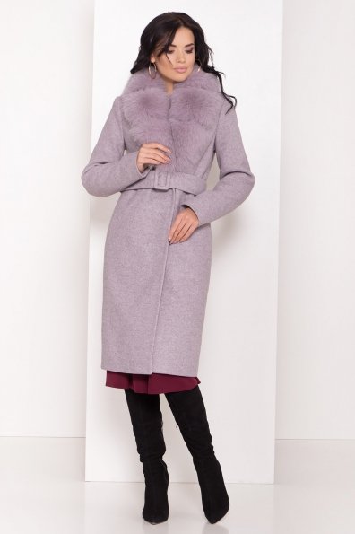 Пальто зима светло-серого цвета Кареро 8128 Цвет: Серо-розовый 46