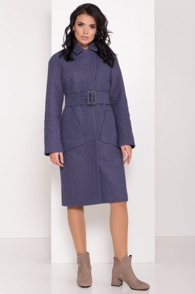 Элегантное зимнее пальто миди длины с накладными карманами Флорида 8138 Цвет: Джинс тёмно-синий