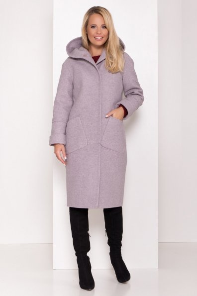 Утепленное пальто с капюшоном на зиму Анита классик 8213 Цвет: Серо-розовый 46