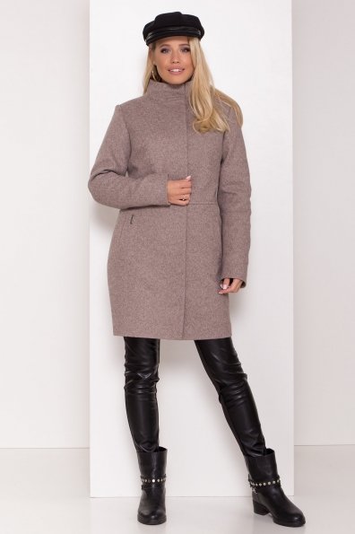 Зимнее пальто со снудом Габи 8205 Цвет: Шоколадный меланж
