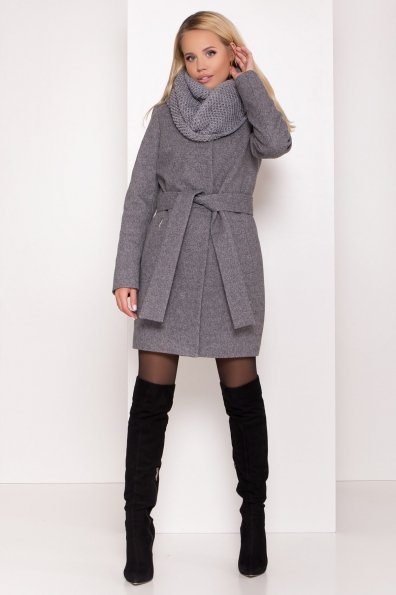 Зимнее пальто со снудом Габи 8205 Цвет: Серый  меланж