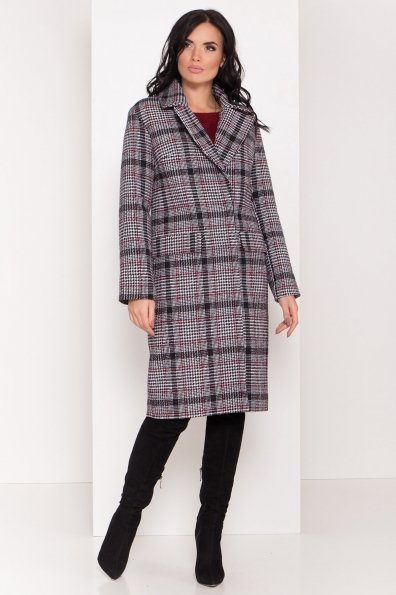 Стильное зимнее пальто в клетку Моле классик 8190 Цвет: Черный/белый/красный