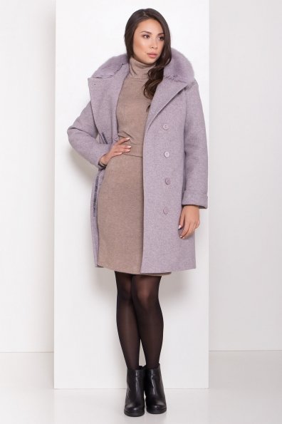 Полуприталенное зимнее пальто серых тонов Лизи 8170 Цвет: Серо-розовый 46