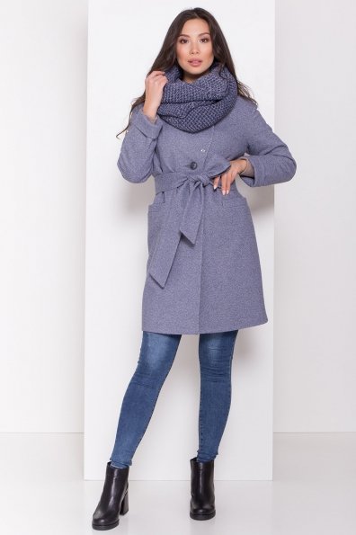 Зимнее утепленное пальто диагональ Вива 8243 Цвет: Джинс 3