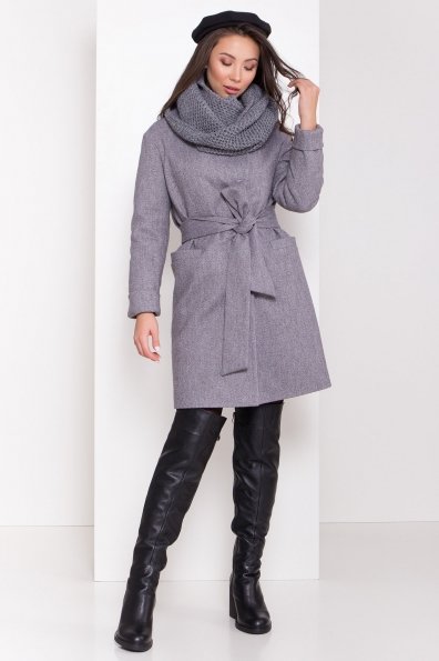 Зимнее утепленное пальто диагональ Вива 8243 Цвет: Серый