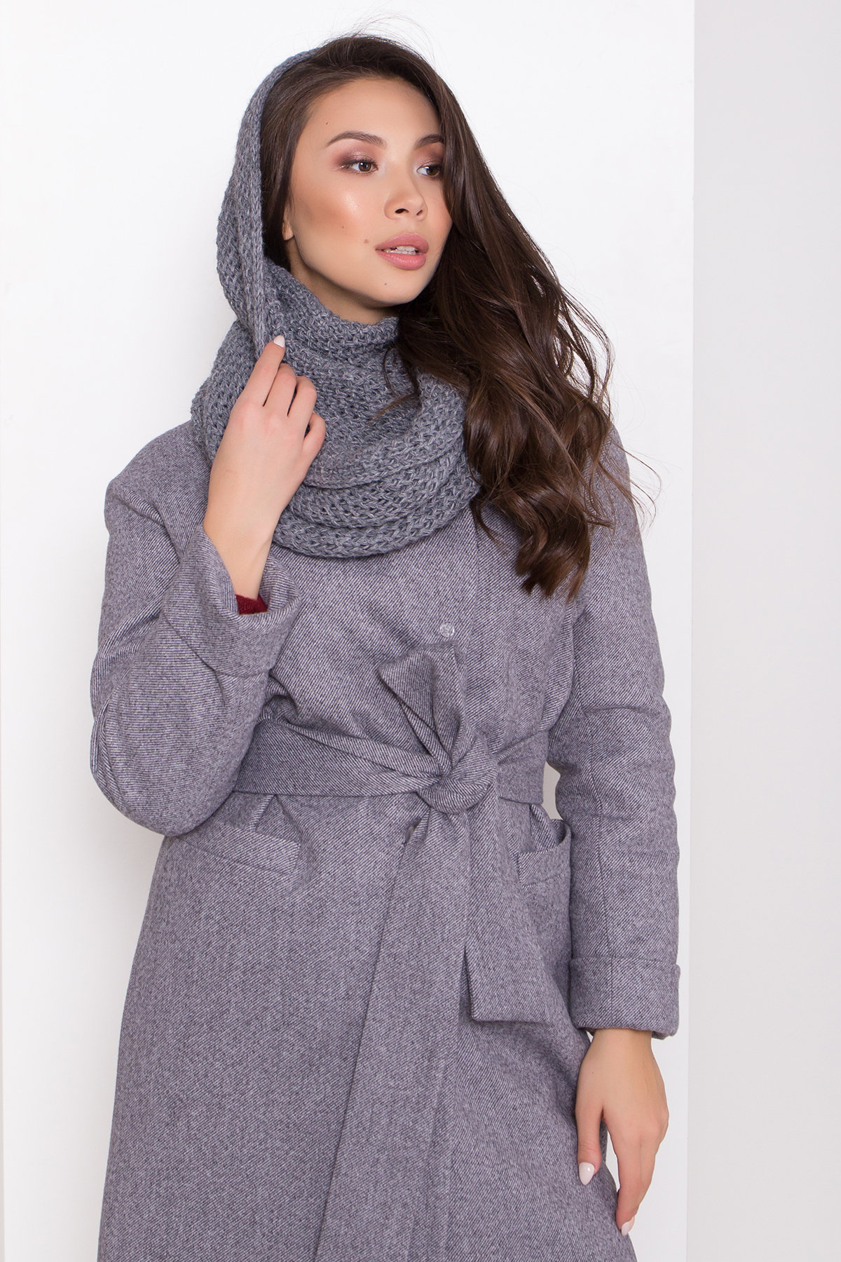 Зимнее утепленное пальто диагональ Вива 8243 Цвет: Серый