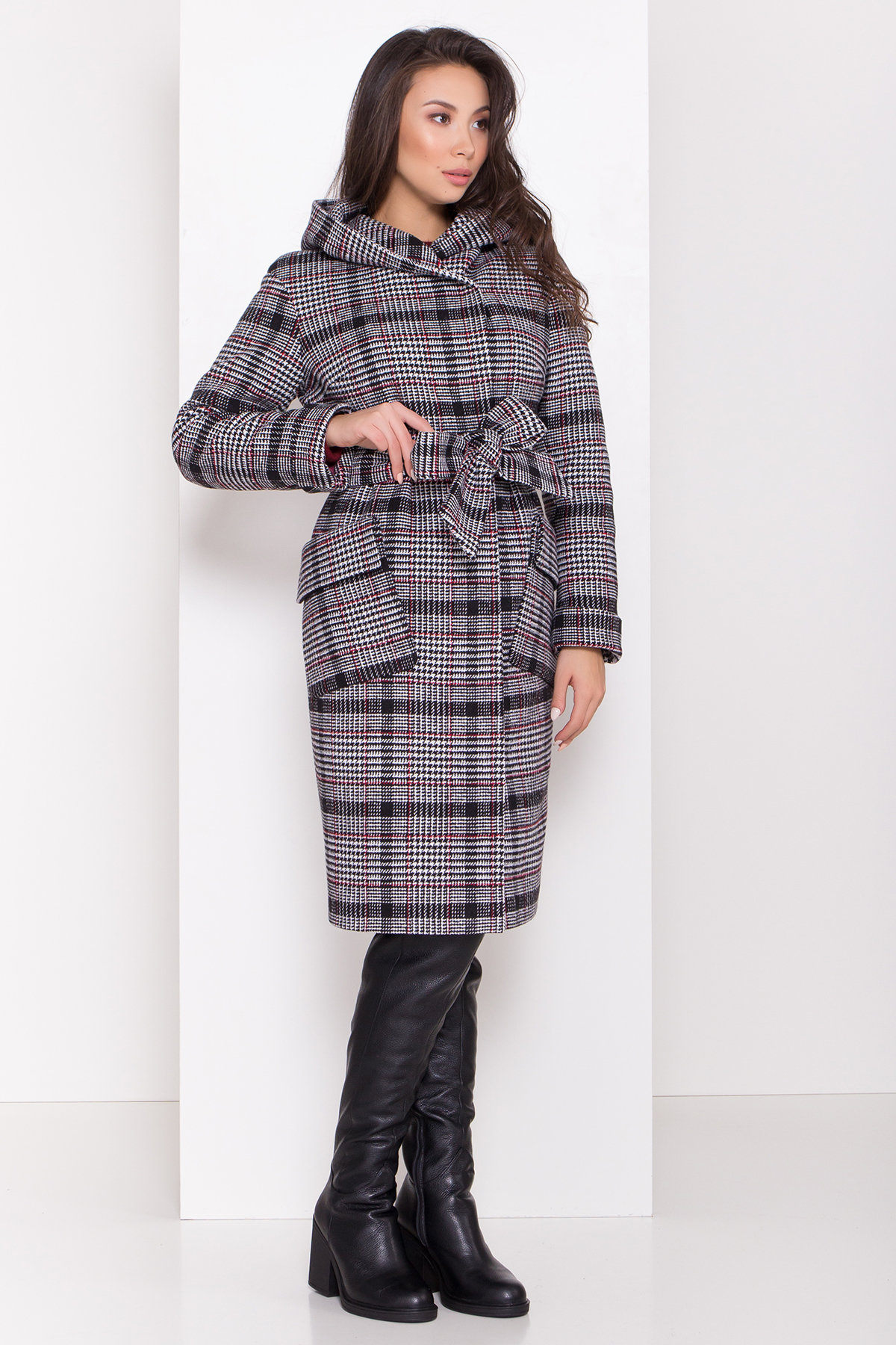 Зимнее пальто женское интернет магазин Украина Зимнее пальто в стильную клетку Анджи 8276