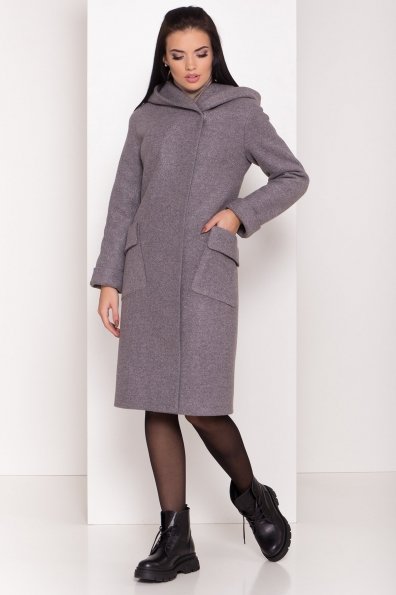 Женское пальто зима с накладными карманами Анджи 8299 Цвет: Серо-розовый 19