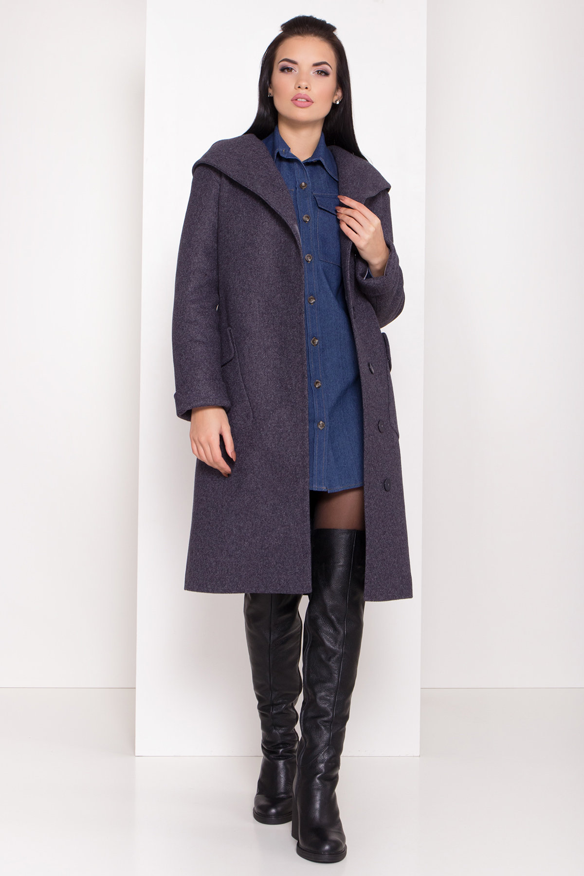 Женское пальто зима с накладными карманами Анджи 8301 АРТ. 44427 Цвет: т. синий 543 - фото 1, интернет магазин tm-modus.ru
