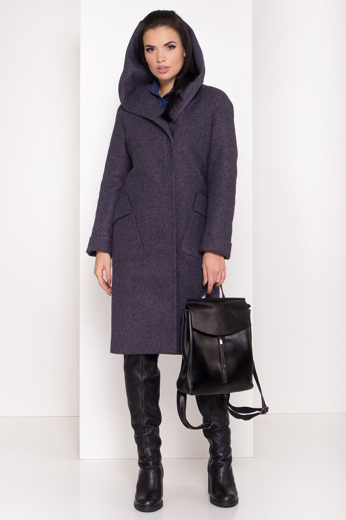 Женское пальто зима с накладными карманами Анджи 8301 АРТ. 44427 Цвет: т. синий 543 - фото 2, интернет магазин tm-modus.ru