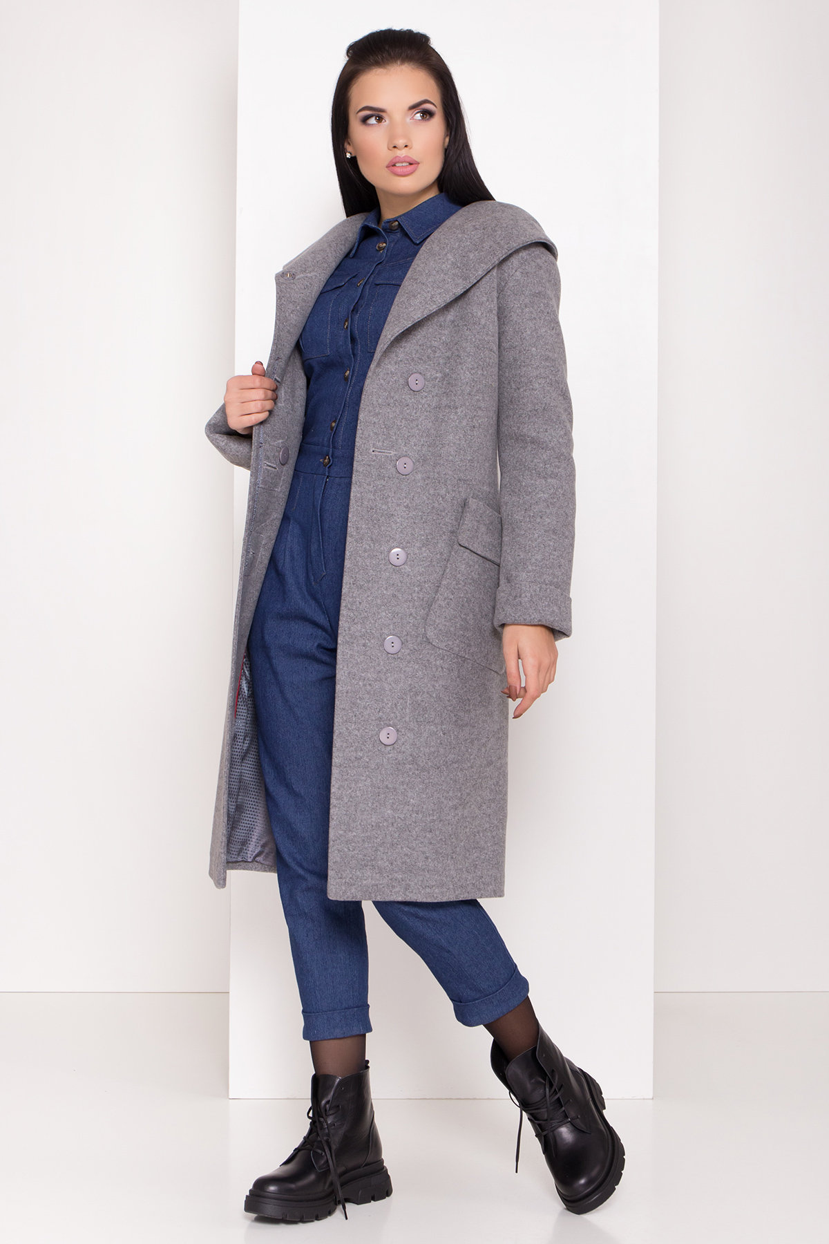 Женское пальто зима с накладными карманами Анджи 8299 АРТ. 44423 Цвет: Серый меланж - фото 1, интернет магазин tm-modus.ru