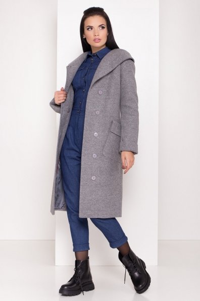 Женское пальто зима с накладными карманами Анджи 8299 Цвет: Серый меланж