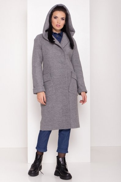 Женское пальто зима с накладными карманами Анджи 8299 Цвет: Серый меланж