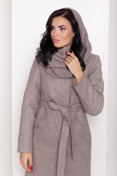 Зимнее пальто с круговым шарфом  Сплит 8406 Цвет: Бежевый 31