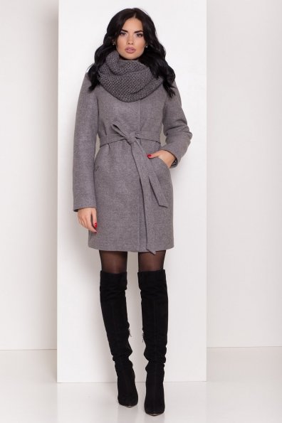 Зимнее пальто с круговым шарфом  Сплит 8406 Цвет: Карамель 20