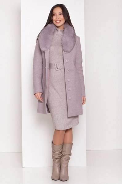 Зимнее пальто с натуральным меховым воротником Габриэлла 8214 Цвет: Серо-розовый 46