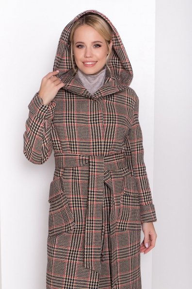 Зимнее пальто в стильную клетку Анджи 8276 Цвет: Клетка кр черн/бел/беж/красн