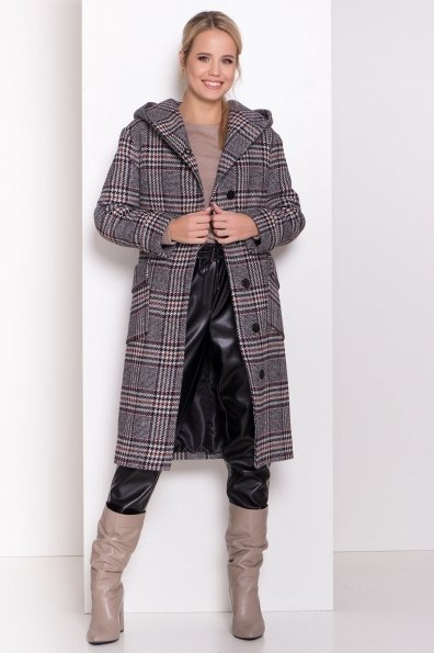 Зимнее пальто в стильную клетку Анджи 8276 Цвет: Клетка кр черн/сер/вин