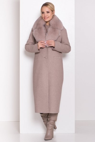 Бежевое зимнее пальто с мехом Вива Макси 8373 Цвет: Бежевый меланж