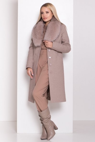 Кашемировое зимнее пальто с мехом Мехико 8361 Цвет: Бежевый меланж