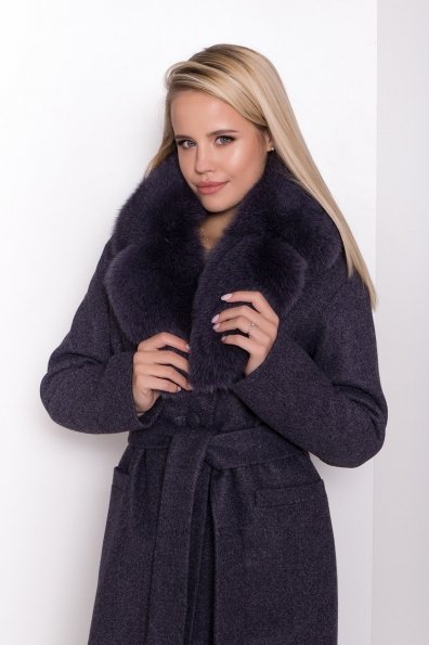 Удлиненное зимнее пальто с меховым воротником Вива макси 8378 Цвет: т. синий 543