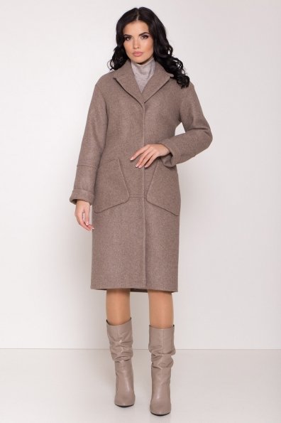 Элегантное зимнее пальто миди длины с накладными карманами Флорида 8138 Цвет: Бежевый 28