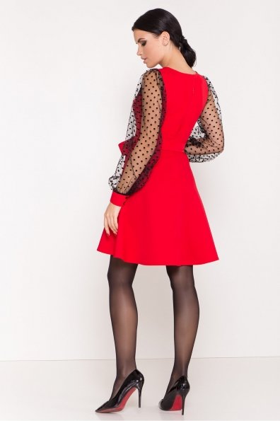 Платье на запах и рукавами из сетки Джелла 8495 Цвет: Красный