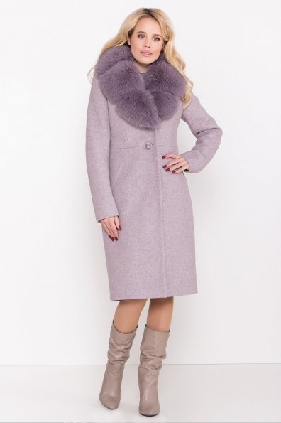 Серое стильное пальто зима с меховым воротником Камила классик 8165 Цвет: Серо-розовый 6