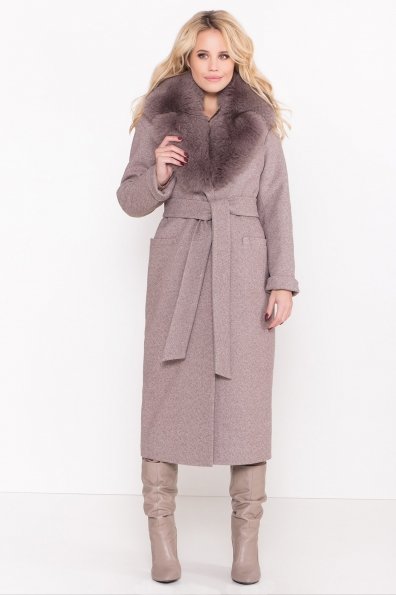 Бежевое зимнее пальто с мехом Вива Макси 8373 Цвет: Шоколадный меланж