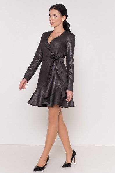 Нарядное платье на запах с рюшами Фламенко 8546 Цвет: Черный/серебро