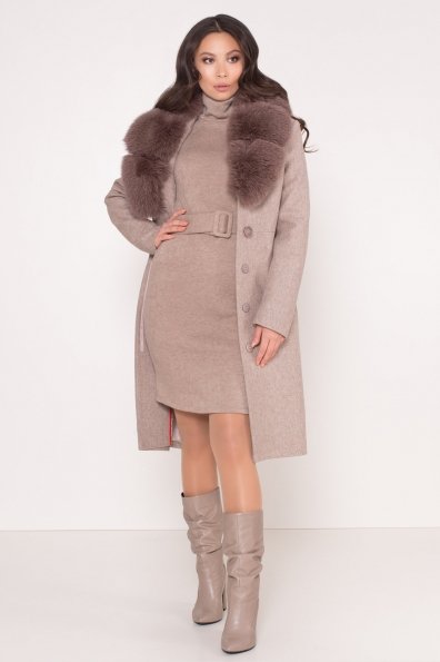 Зимнее пальто с роскошным воротником из песца Камила классик 8489 Цвет: Бежевый меланж