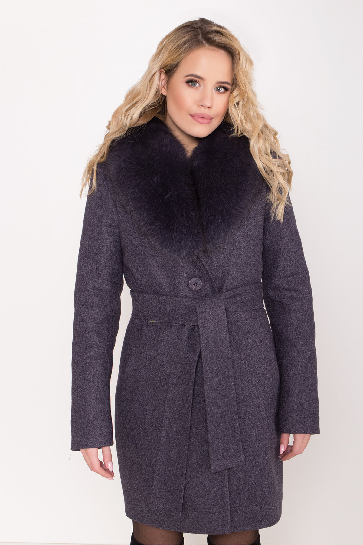 Зимнее пальто с натуральным меховым воротником Габриэлла 8214 АРТ. 44229 Цвет: Т.синий 543 - фото 5, интернет магазин tm-modus.ru