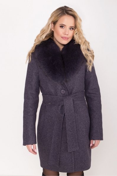 Зимнее пальто с натуральным меховым воротником Габриэлла 8214 Цвет: Т.синий 543