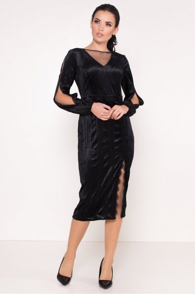 Велюровое платье-миди длины Блек 8652 Цвет: Черный